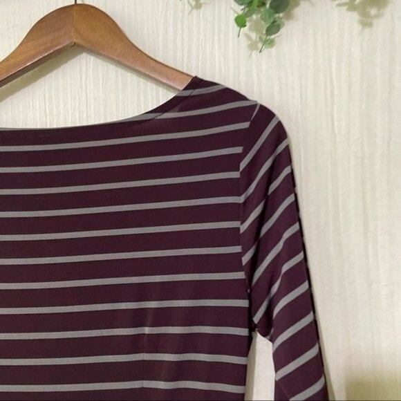Loft Sheath Dress Purple and Gray Stripes Cowl Neck Medium - Picture 9 of 11